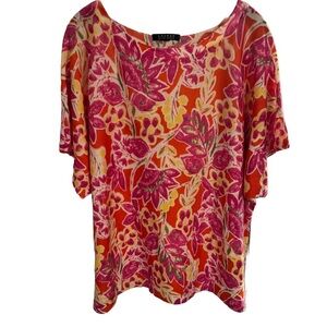 Ralph Lauren Women's Plus Size 3X Colorful Floral Knit Top Short Sleeves